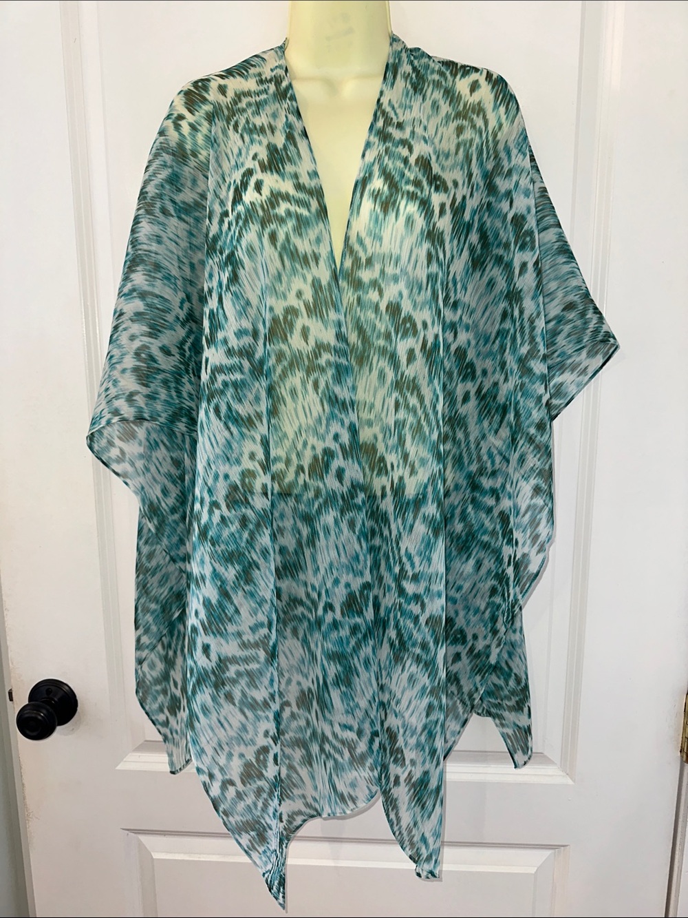 Chico's Additions Teal, Brown & White Watercolors Polyester Shawl/Wrap